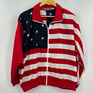 Vintage ARGEE Patriotic Poly Zip Windbreaker Jacket Sz M Stars Stripes Americana